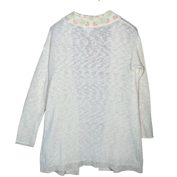 SUNDANCE Embroidered Lattice Lace Open Front Cotton/Linen Blend Duster Cardigan - Picture 6 of 10